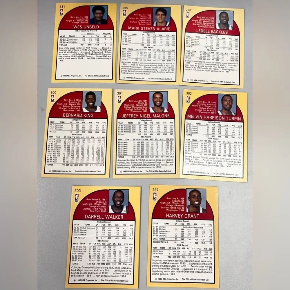 Vintage NBA Hoops Washington Bullets Player Lot 1990-91 Basketball Cards